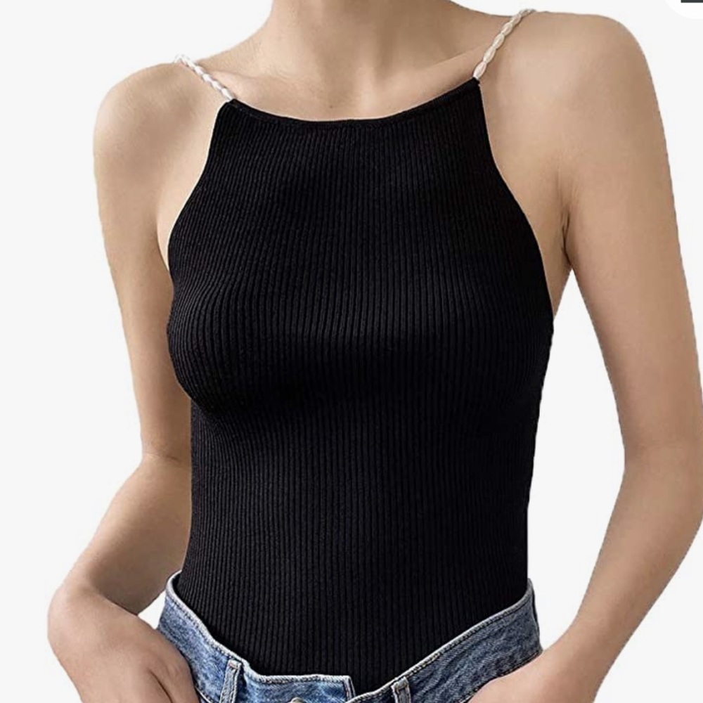 NWOT Ribbed tank with beaded straps